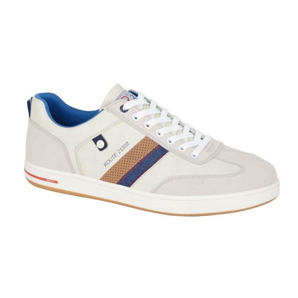 R21 Mens Stripe Casual Sneakers / Off White/Gray